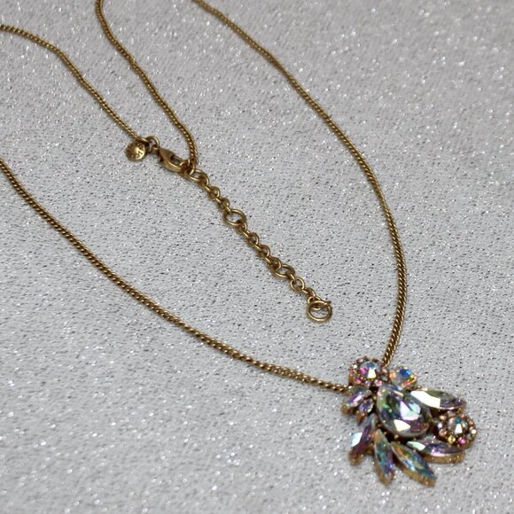 J. CREW GOLD TONE AURORA IRIDESCENT TEAR DROP RHINESTONE STATEMENT NECKLACE - Picture 9 of 11